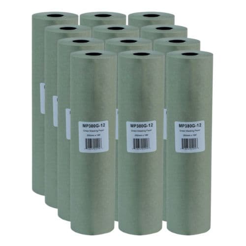High Teck 12 in x 180 ft Green Masking Paper Hand Roll, Box of 12 - High Teck Masking Tape & Paper