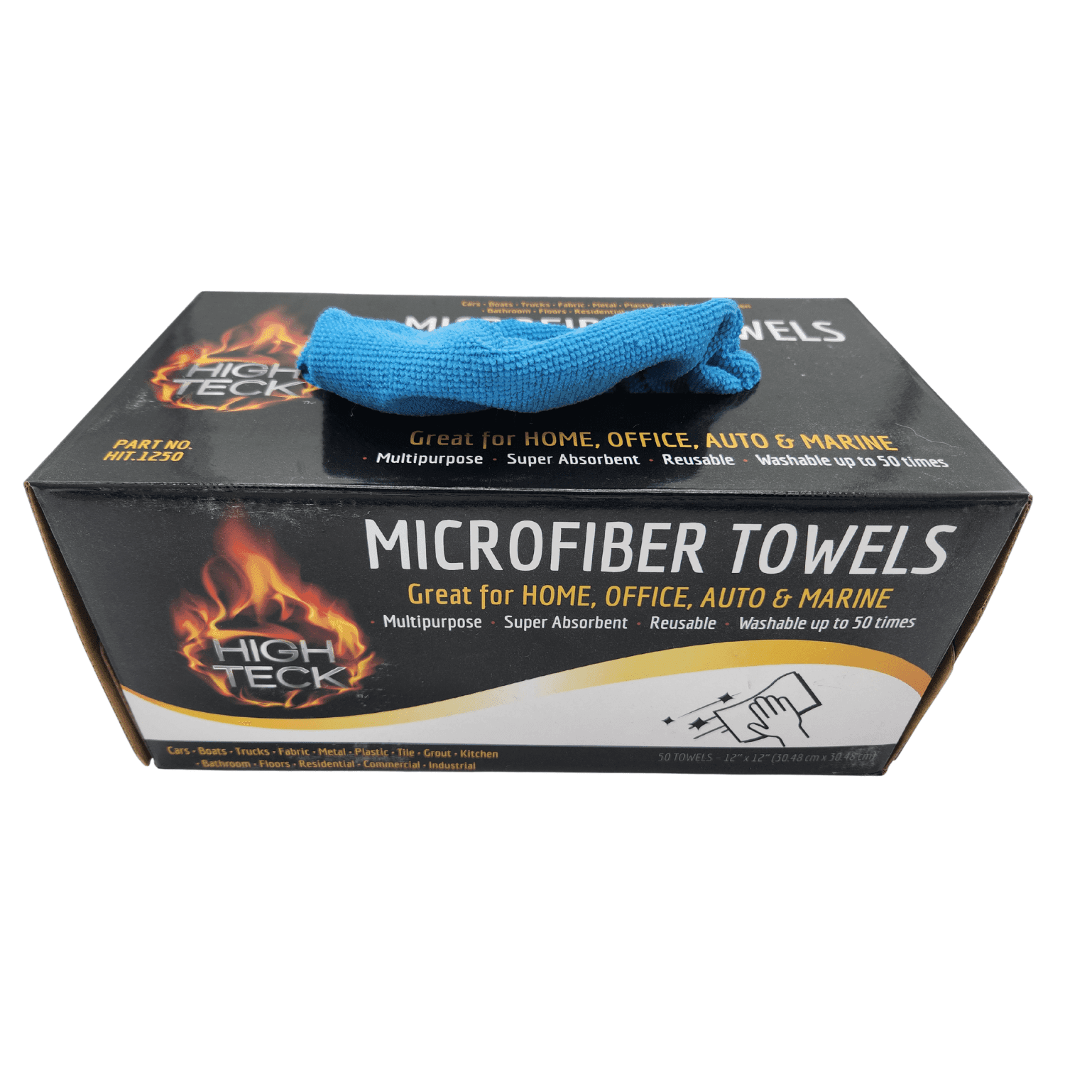 High Teck 1250 Blue Microfiber Towel, 12in x 12in, Box of 50 - High Teck Shop Supplies