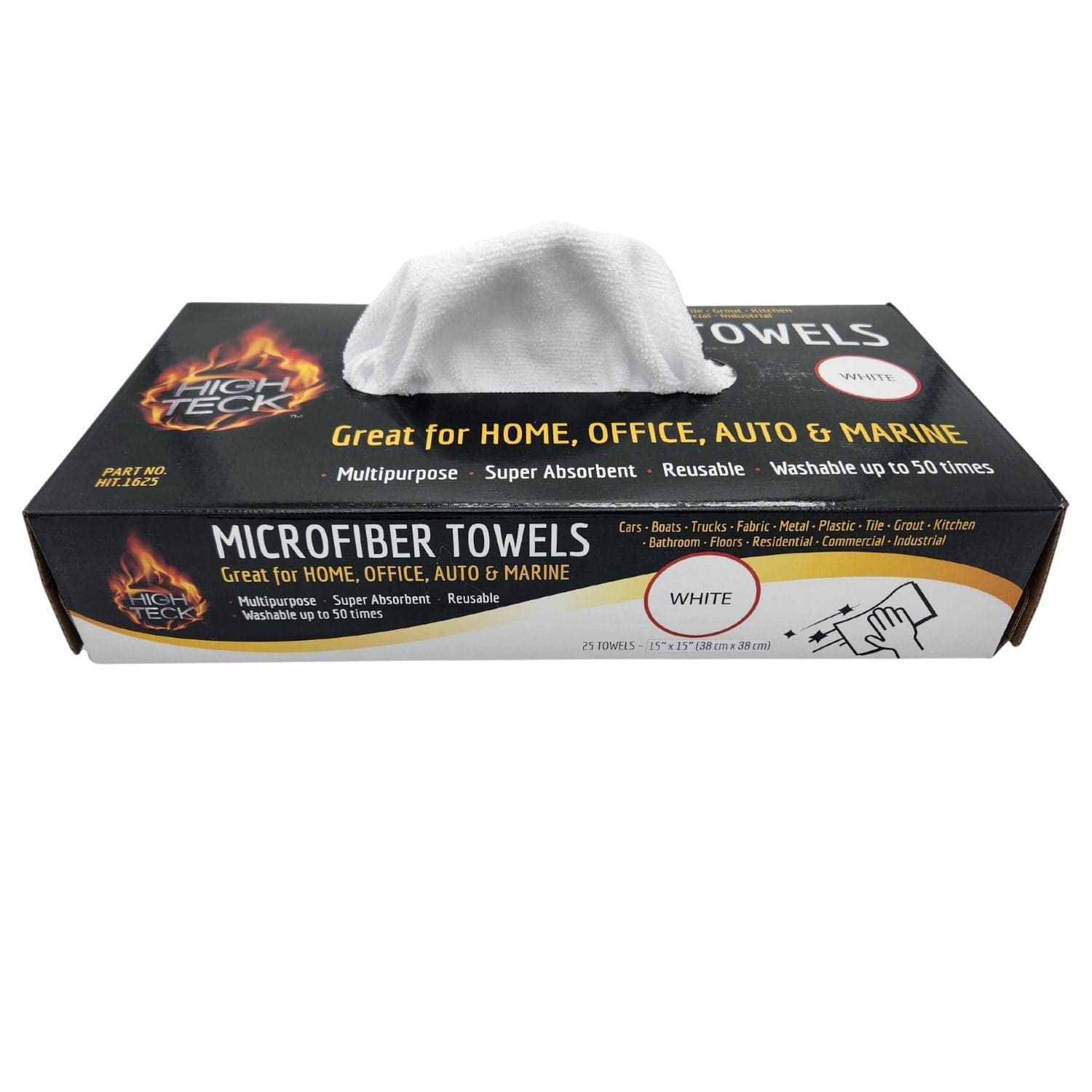 High Teck 1625 White Microfiber Towel, 16in x 16in, Box of 25 - High Teck Shop Supplies