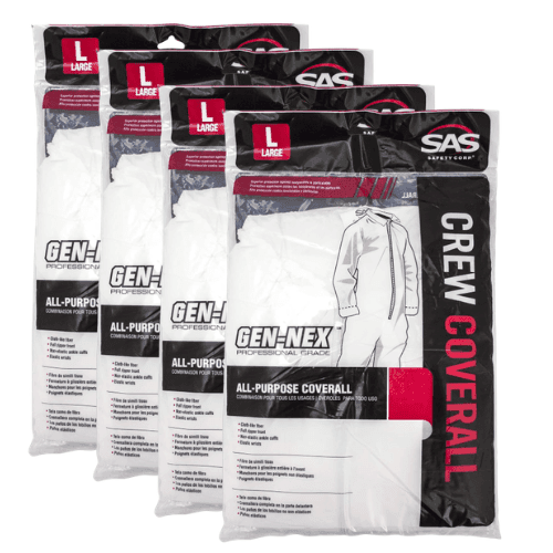 SAS 6953 Heavy Duty White Crew-Neck Coveralls, Large Paint Suit, 4 pack - SAS Paint Suits