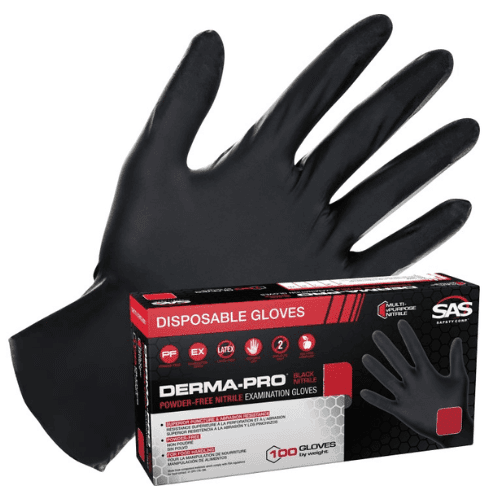 SAS Derma-Pro 66545 Black Nitrile Gloves 2X-Large - SAS Disposable Gloves