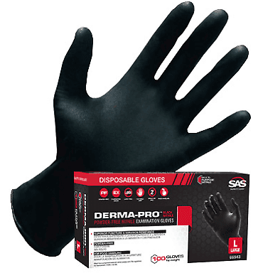 SAS Derma-Pro 66543 Black Nitrile Gloves Large - SAS Disposable Gloves