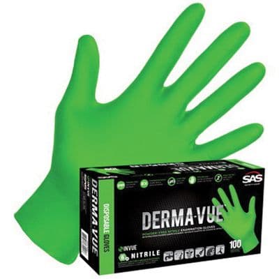 SAS Derma-VUE 66553 Green Nitrile Gloves X-Large - SAS Disposable Gloves