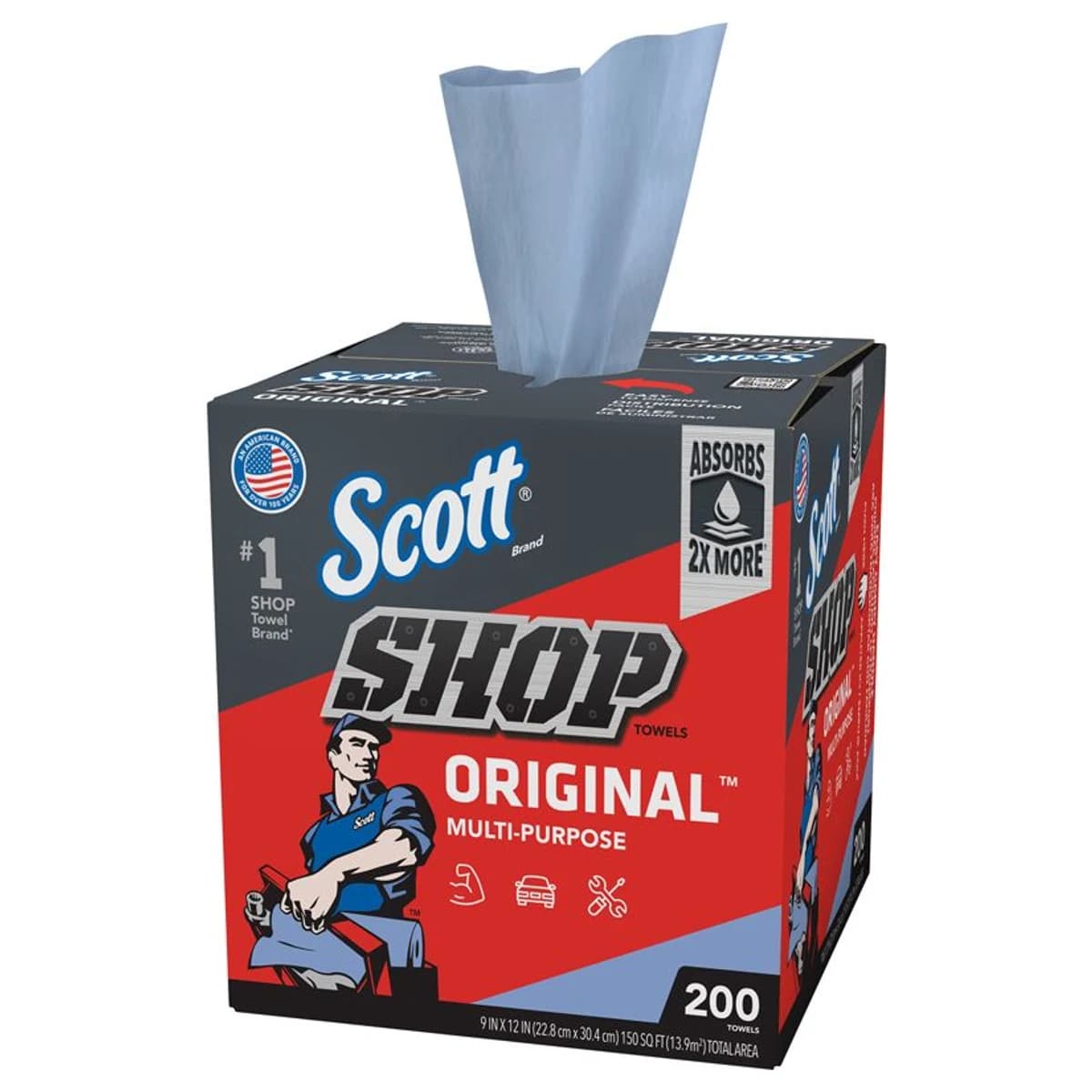 Scott® 75190 Multi-Purpose Shop Towel, 9 x 12 in, 200, Blue, Multi-Purpose, 1 Plys - Scott Shop Surface Prep