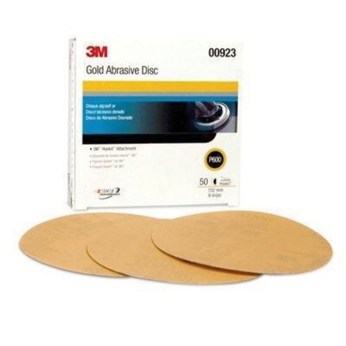 3M 00923 6 inch 600 Grit Gold Hookit Sanding Disc (50/Box), Clearance item - 3M Sandpaper