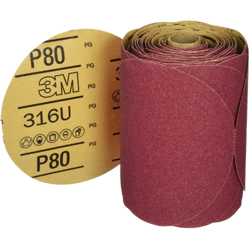 3M 01116 6" 80 Grit Red PSA Abrasive Disc, 100 per Roll - 3M Sandpaper