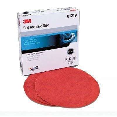 3M 01219 6" 320 Grit Red Abrasive Disc, Hook and Loop, Box of 50 - 3M Sandpaper