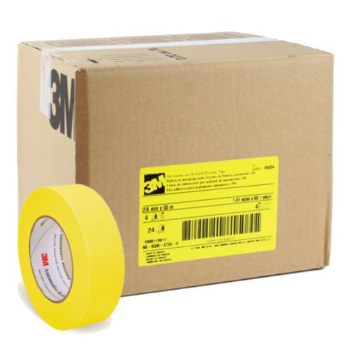 3M 06653 1.0" Yellow Automotive Masking Tape, Case of 36 - 3M Masking Tape & Paper