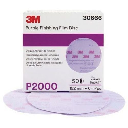 3M 6" 2000 Grit Purple Hookit Abrasive Disc, Box of 50 - 3M Sandpaper