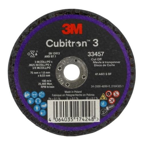 3m Cubitron 33457 Cut off Wheel | 3" x 1/16" x 3/8" | Pack of 5 - 3M Tools & Equipment