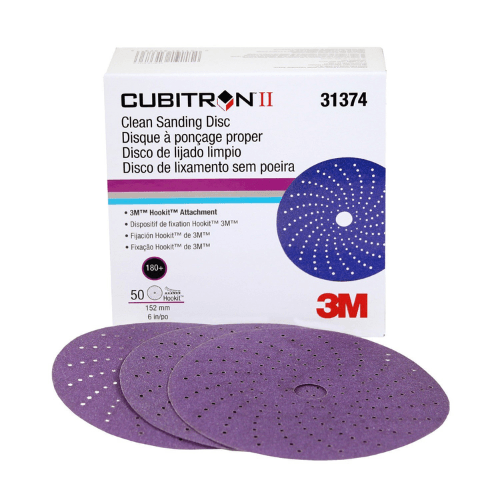 3M Cubitron™ II 180+ Grit 6" Purple Sanding Disc #31374, Box of 50 - 3M Sandpaper