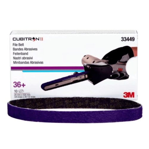 3M Cubitron II 33449 36+ Grit File Belt, 3/4in x 20.5in, Box of 10 - 3M Sandpaper