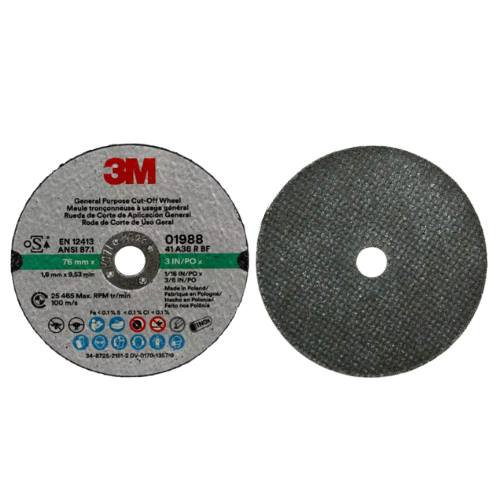 3M Green Corps 01988 3 in x 1/16 in Cut-Off Wheel, Box of 50 - 3M Tools & Equipment
