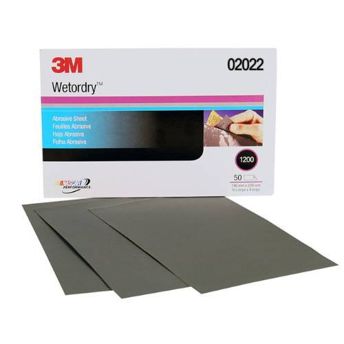 3M Wetordry 1200 Grit Black Silicon Carbide Abrasive Sheet #2022, 50 pc - 3M Sandpaper