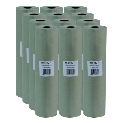 High Teck 12 in x 180 ft Green Masking Paper Hand Roll, Box of 12 - High Teck Masking Tape & Paper