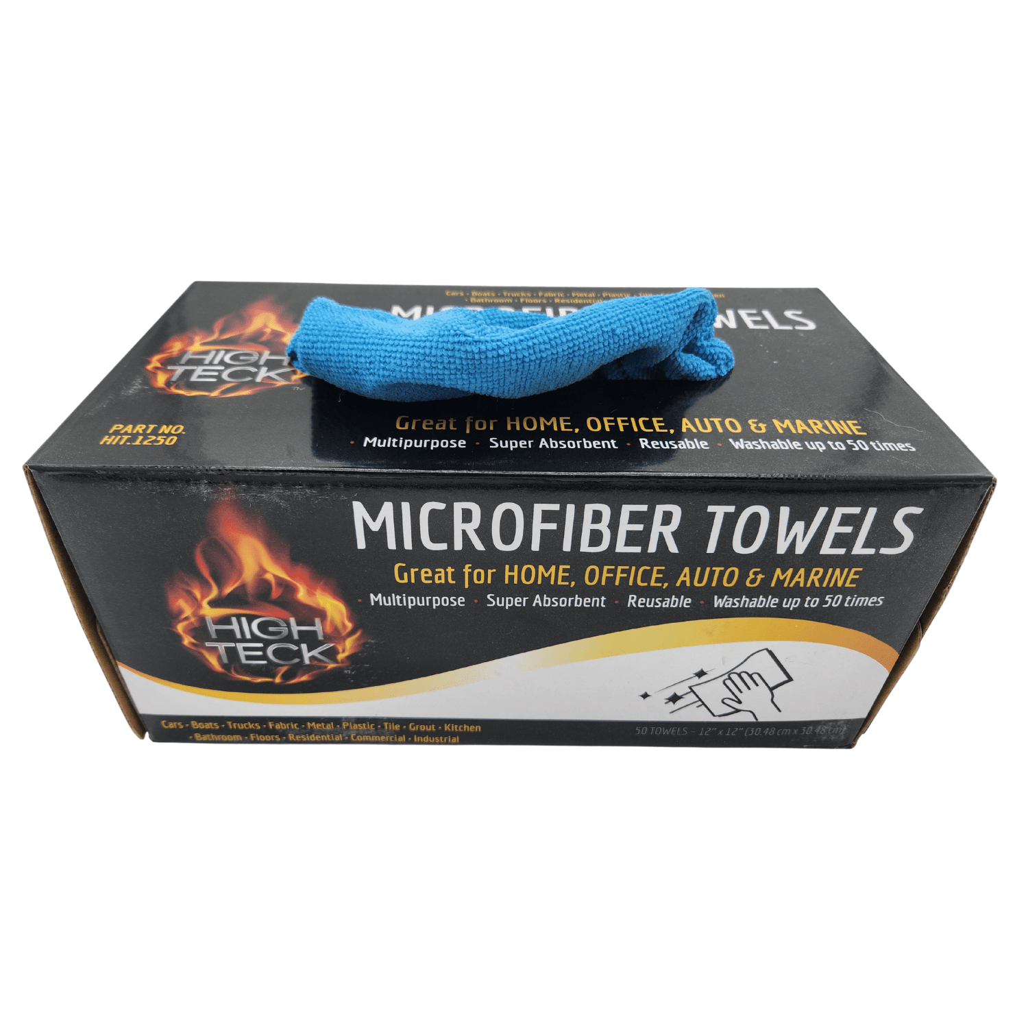 High Teck 1250 Blue Microfiber Towel, 12in x 12in, Box of 50 - High Teck Shop Supplies