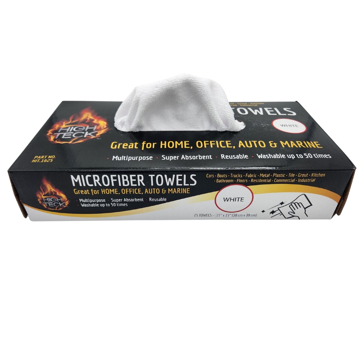 High Teck 1625 White Microfiber Towel, 16in x 16in, Box of 25 - High Teck Shop Supplies