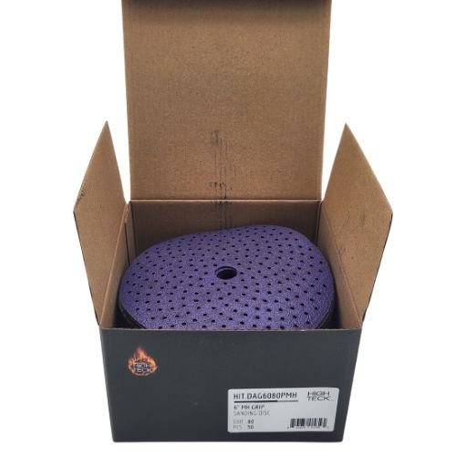 High Teck 6 In Multi-Hole Purple Ceramic Grip Sanding Disc | 50 pk - High Teck Sandpaper