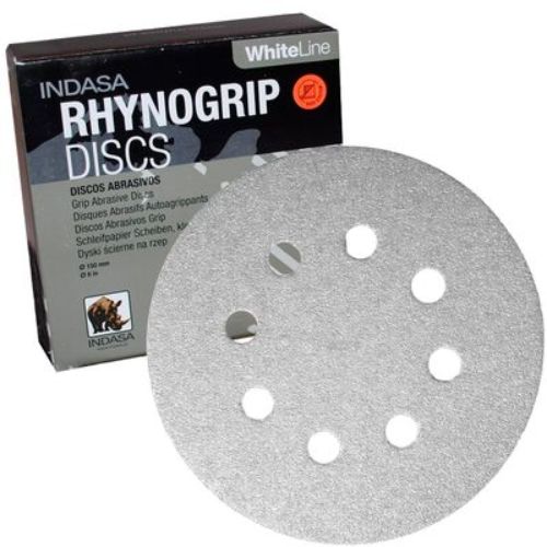 Indasa Rhynogrip 5 in 220 Grit 8 Hole White Sanding Discs, Box of 50 - Indasa Sandpaper