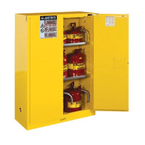 Justrite® 45 Gallon Yellow Flammable Safety Cabinet, Self-Closing - Justrite Shop Supplies