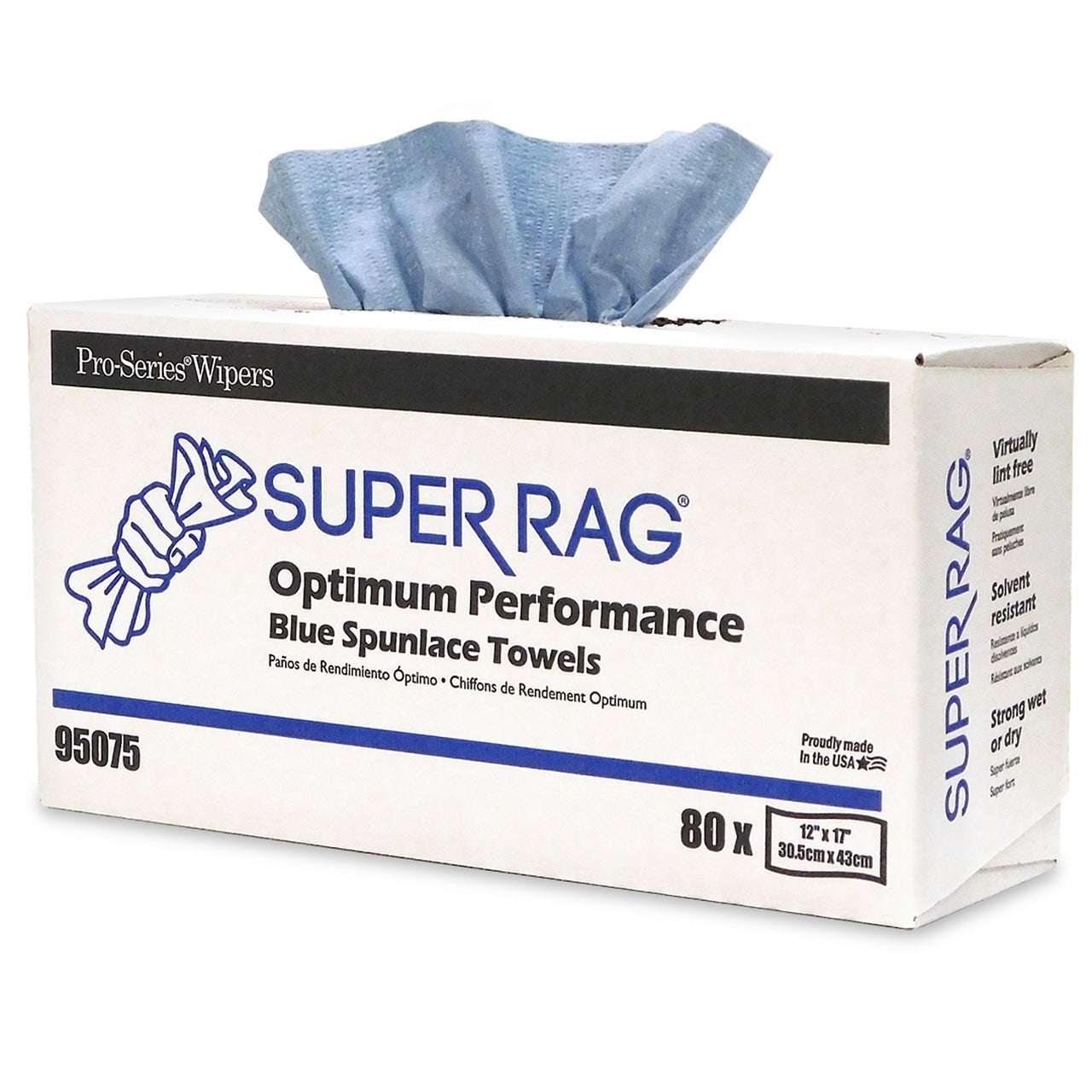MDI Super Rag 95075 Blue Spunlace Towel, 80 pc, 17" x 12" - MDI Shop Supplies