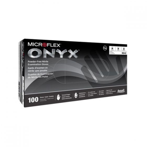 Microflex Onyx N642 Medium Black Nitrile Disposable Gloves, Box of 100 - Microflex Disposable Gloves