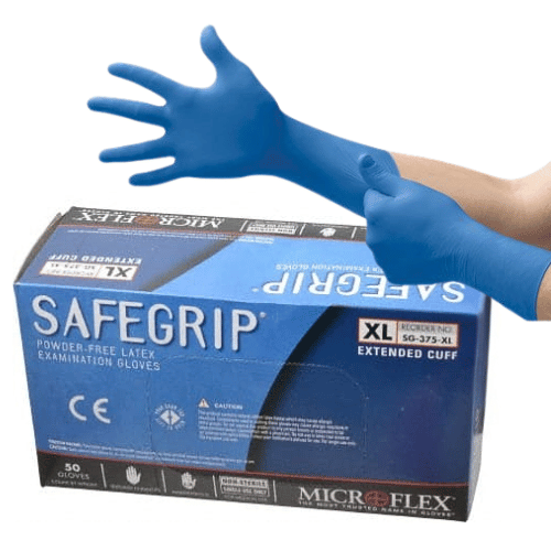 Microflex SafeGrip SG375 XL Textured Blue Latex Gloves - Microflex Disposable Gloves