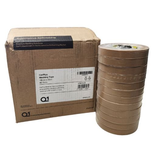 Q1 18 mm (3/4 in) CarPlus Tan Masking Tape, Case of 48 - Q1 Masking Tape & Paper
