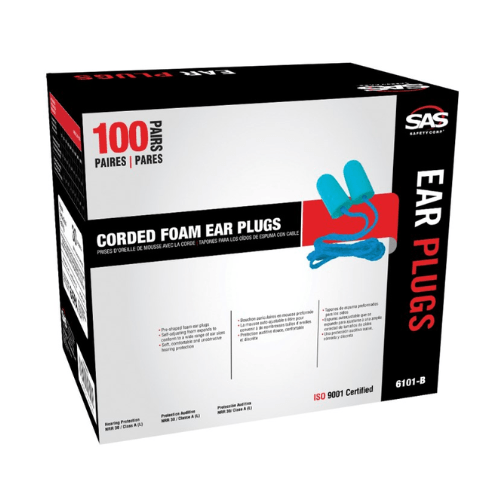 SAS 6101-B Box of 100 Corded Blue Ear Plugs - SAS Respirators