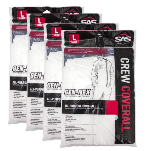 SAS 6953 Heavy Duty White Crew-Neck Coveralls, Large Paint Suit, 4 pack - SAS Paint Suits