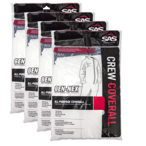 SAS 6954 Heavy Duty White Crew-Neck Coveralls, XL Paint Suit, 4 pack - SAS Paint Suits
