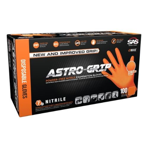 SAS® Astro-Grip Medium Disposable Gloves, Orange Nitrile, Box of 100 - SAS Disposable Gloves