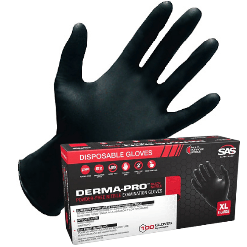 SAS Derma-Pro 66544 XL FDA Food Grade Black Nitrile Gloves, 100/Box - SAS Disposable Gloves