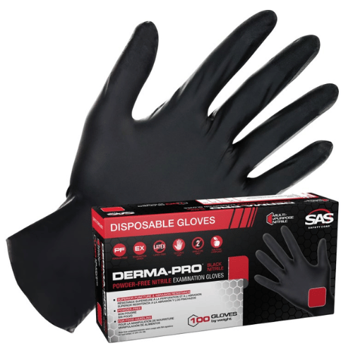 SAS Derma-Pro 66545 XXL FDA Food Grade Black Nitrile Gloves, 100/Box - SAS Disposable Gloves