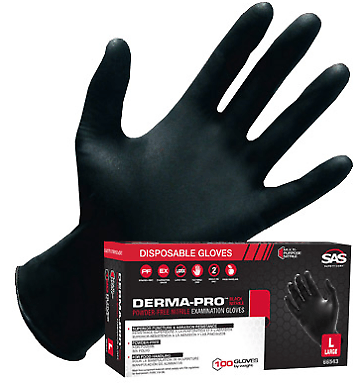 SAS Derma-Pro 66543 Large FDA Food Grade Black Nitrile Gloves, 100/Box - SAS Disposable Gloves