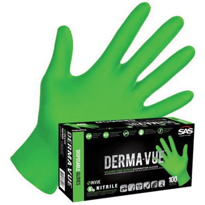 SAS® Derma-VUE Medium Extra Strength Green Nitrile Gloves, 100 - SAS Disposable Gloves