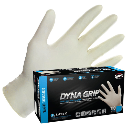 SAS® Dyna Grip XL Rubber Latex Disposable Gloves, Box of 100 - SAS Disposable Gloves