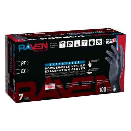 SAS® Patriot 7 mil Black Nitrile Gloves Made in USA, Box of 100 - SAS Disposable Gloves