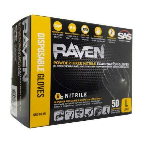 SAS® Raven Large Black Gloves, Box of 50 - SAS Disposable Gloves