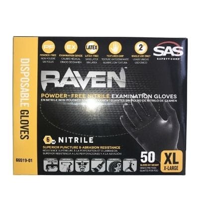 SAS® Raven XL Black Gloves, Box of 50 - SAS Disposable Gloves
