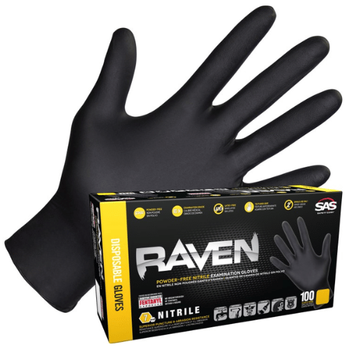 SAS® Raven XL Black Nitrile Gloves, Box of 100 - SAS Disposable Gloves