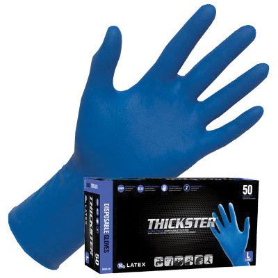 SAS Thickster Medium Blue Latex Gloves, Box of 50 Powder Free - SAS Disposable Gloves