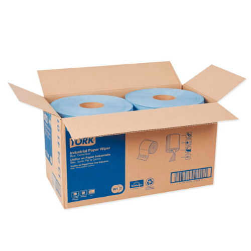 Tork® 13244101 Industrial Centerfeed Blue Paper Wiper Roll, Box of 2 - Tork Shop Supplies