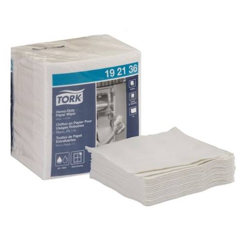 Tork 192136 Heavy Duty White 1/4 Fold Wiper, Pack of 56 - Tork Shop Supplies