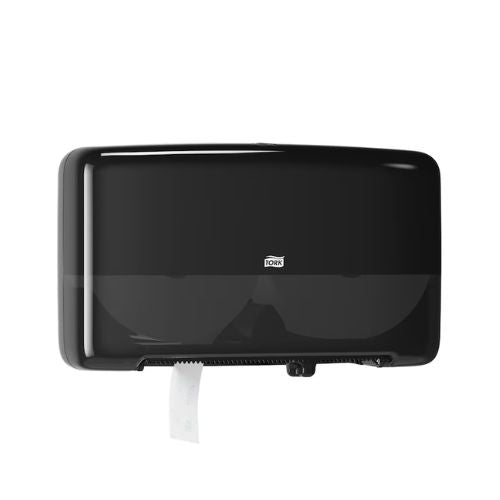 Tork 5555290 Twin Mini Jumbo Bath Tissue Dispenser | Black - Tork Shop Supplies