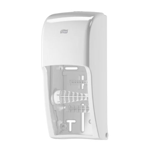 Tork 555620 Twin Toilet Paper Roll Dispenser | White - Tork Shop Supplies
