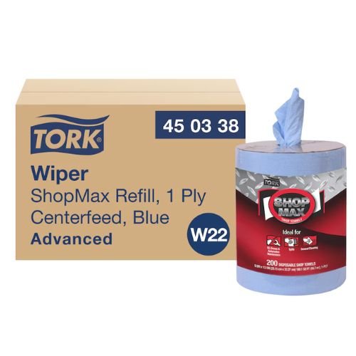 Tork ShopMax 450338 Low Lint Centerfeed Dry Wipe | Case of 2x200 | 1 Ply - Tork Shop Supplies