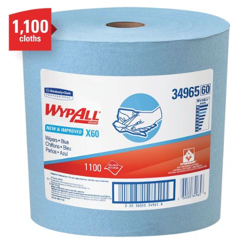 WypAll 34965 X60 Series Jumbo Roll of 12 in Blue Cloths - Wypall Shop Supplies