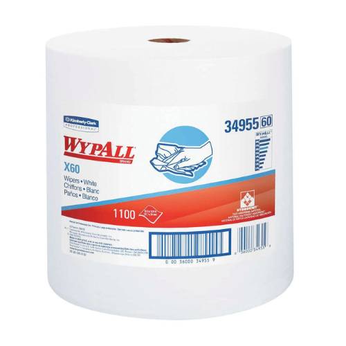 WypAll 34955 X60 Series Jumbo Roll of 12 in White Cloths - Wypall Shop Supplies