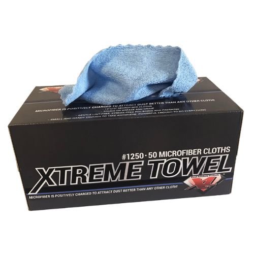 X-L 1250 Xtreme Blue Microfiber Towel, 12in x 12in, box of 50, Clearance Item - Excel Shop Supplies